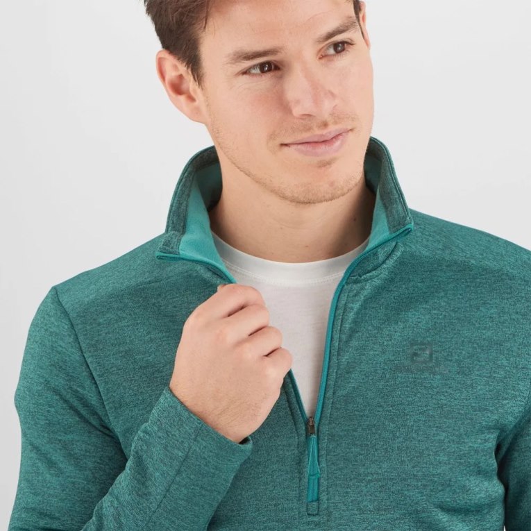 Turquoise Salomon Essential Lightwarm Seamless Half Zip Men's Sweatshirt | IE LD6942